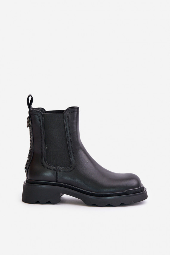 Leather Ankle Boots With Decorative Chain Insulated D&A JC42-86 Black