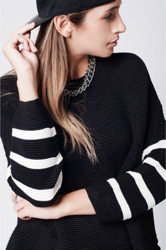 Sweater With Striped Sleeves