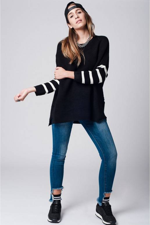 Sweater With Striped Sleeves