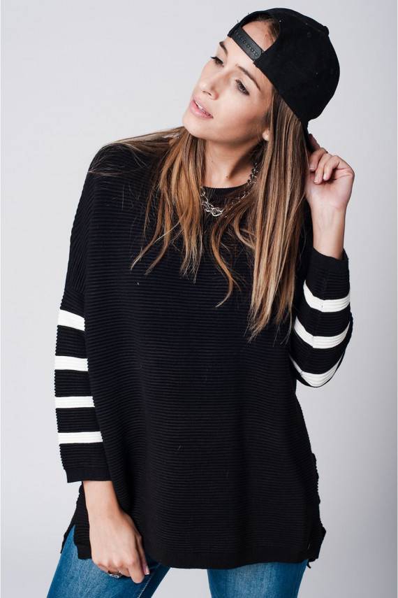 Sweater With Striped Sleeves
