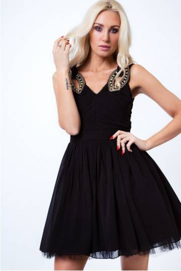 Party dress with opewnwork sleeves and neckline 2