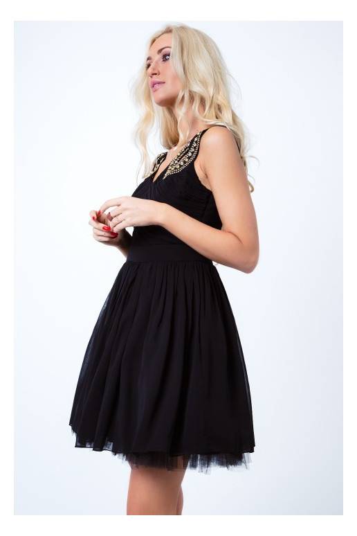 Party dress with opewnwork sleeves and neckline Party dress with opewnwork sleeves and neckline