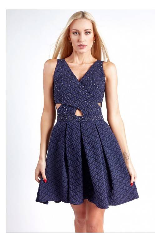 Party dress with opewnwork sleeves and neckline