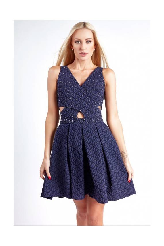 Party dress with opewnwork sleeves and neckline