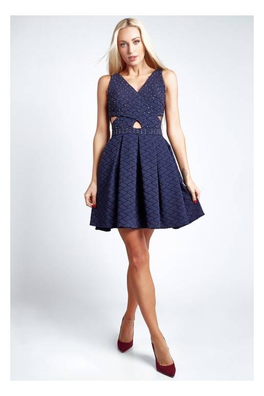 Party dress with opewnwork sleeves and neckline