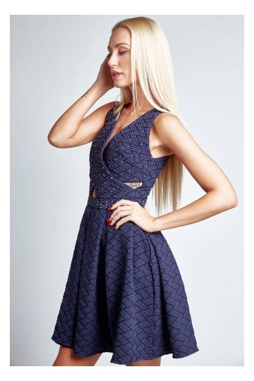 Party dress with opewnwork sleeves and neckline