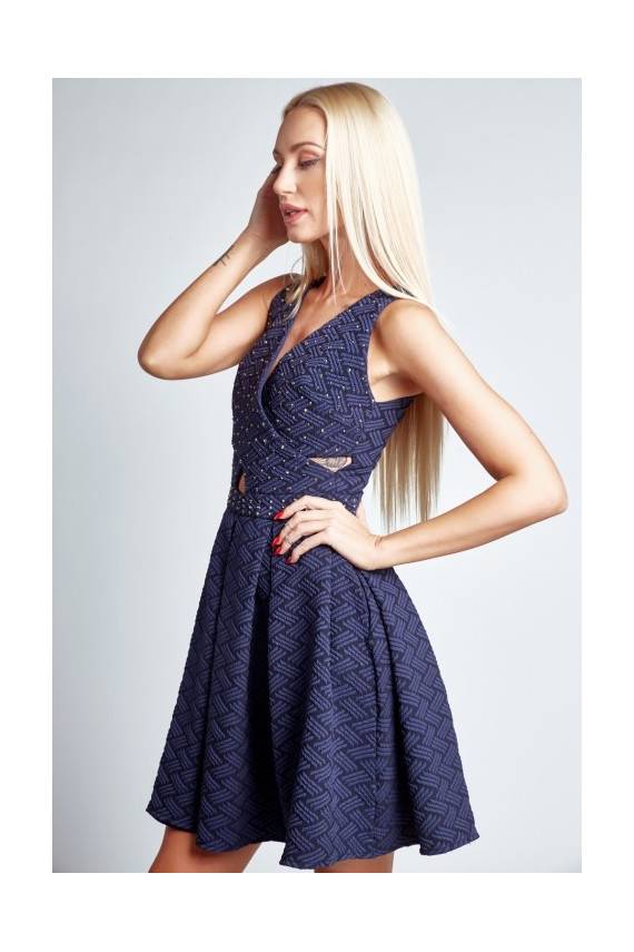 Party dress with opewnwork sleeves and neckline