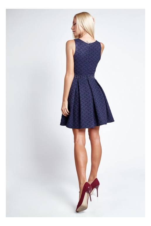 Party dress with opewnwork sleeves and neckline