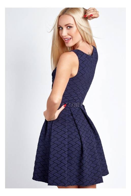 Party dress with opewnwork sleeves and neckline