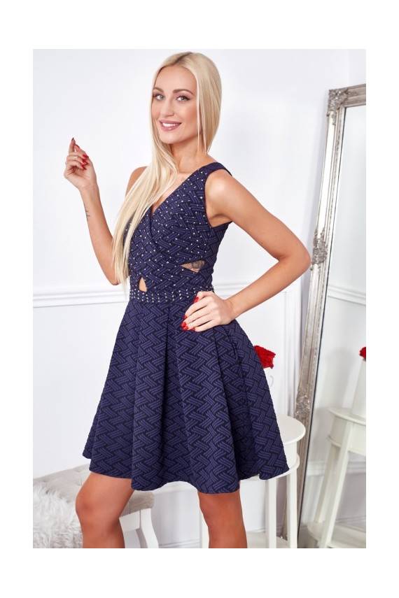 Party dress with opewnwork sleeves and neckline