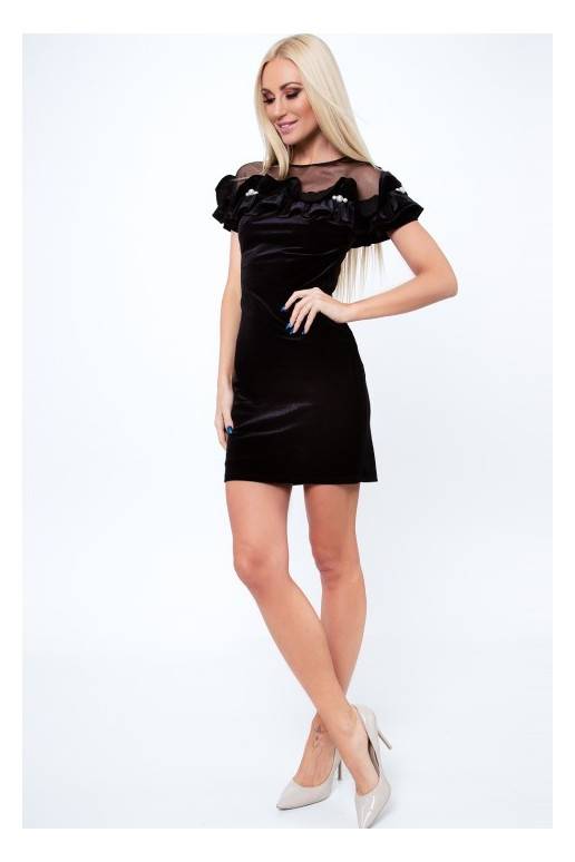 Party dress with opewnwork sleeves and neckline