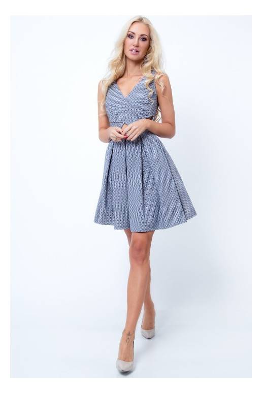 Party dress with opewnwork sleeves and neckline