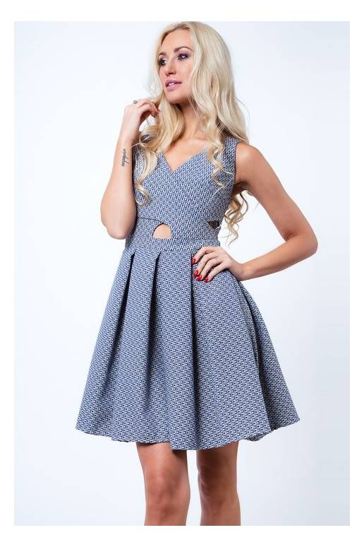 Party dress with opewnwork sleeves and neckline