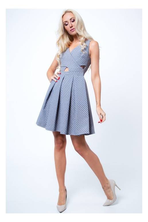 Party dress with opewnwork sleeves and neckline