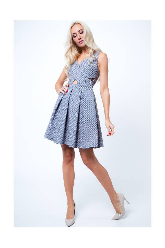 Party dress with opewnwork sleeves and neckline