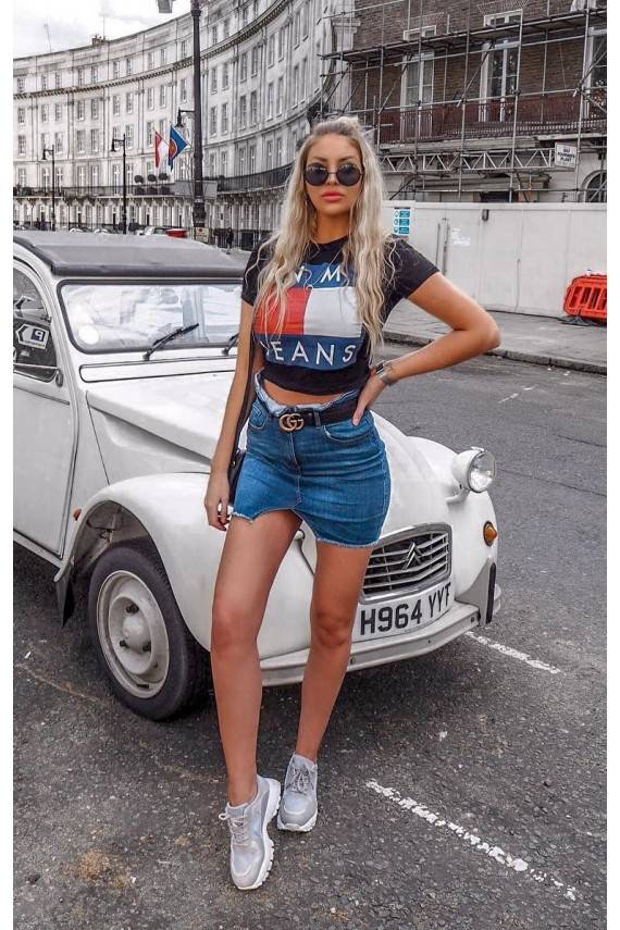 Cut Away Front Denim Skirt