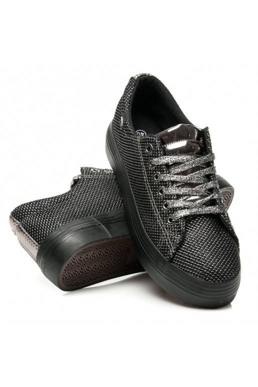 Exclusive shiny black and silver platform shoes AB-37S