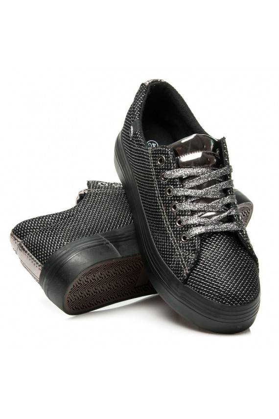 Exclusive shiny black and silver platform shoes AB-37S