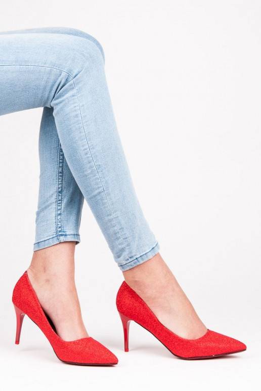 Shiny festive red high heels LEI-139R
