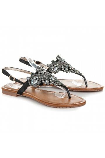 Elegant Indian style black sandals with toe strap D-6532B