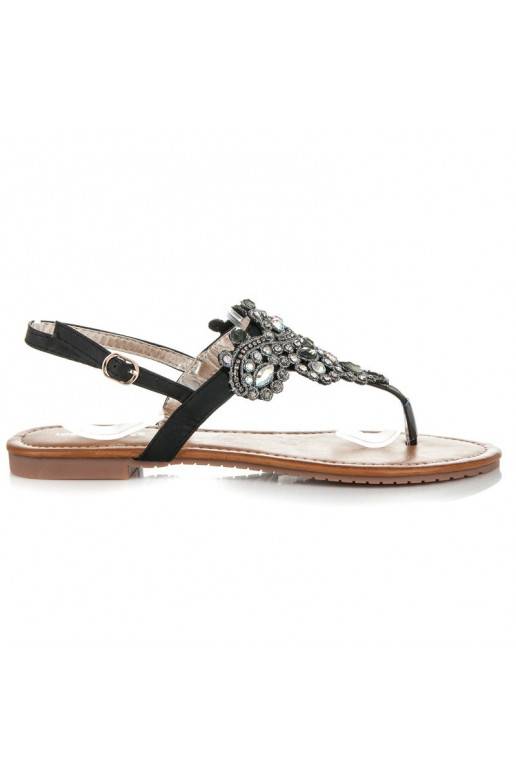 Elegant Indian style black sandals with toe strap D-6532B