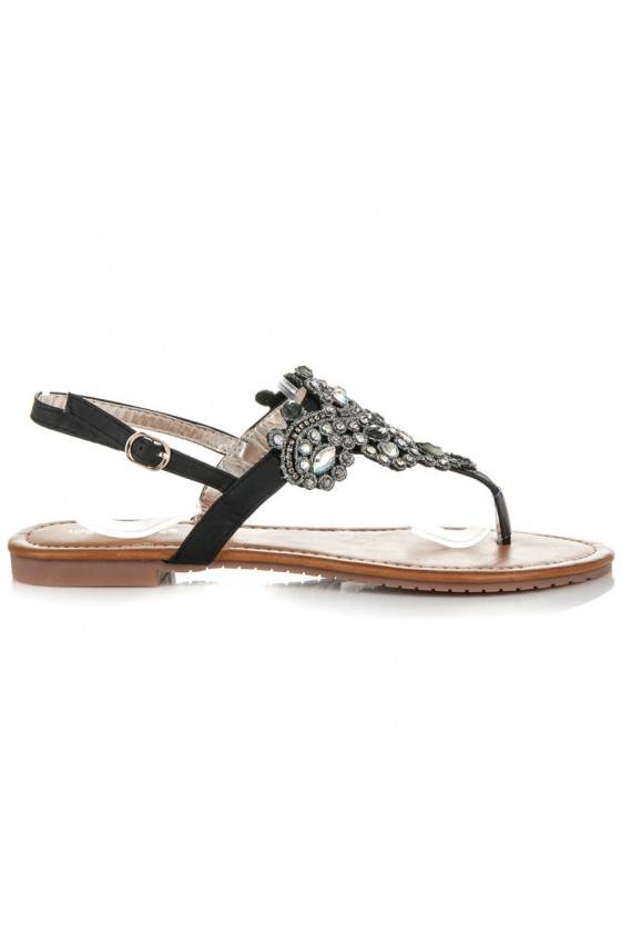 Elegant Indian style black sandals with toe strap D-6532B