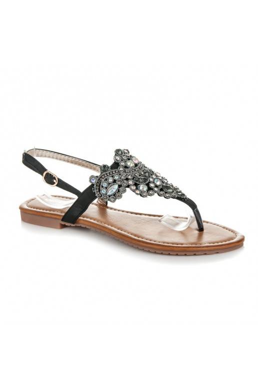 Elegant Indian style black sandals with toe strap D-6532B