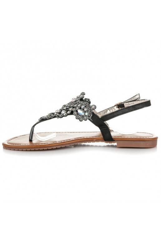 Elegant Indian style black sandals with toe strap D-6532B