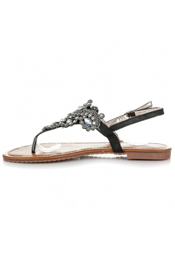 Elegant Indian style black sandals with toe strap D-6532B