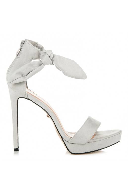 Gray suede high-heeled sandals with laces AF-8675G