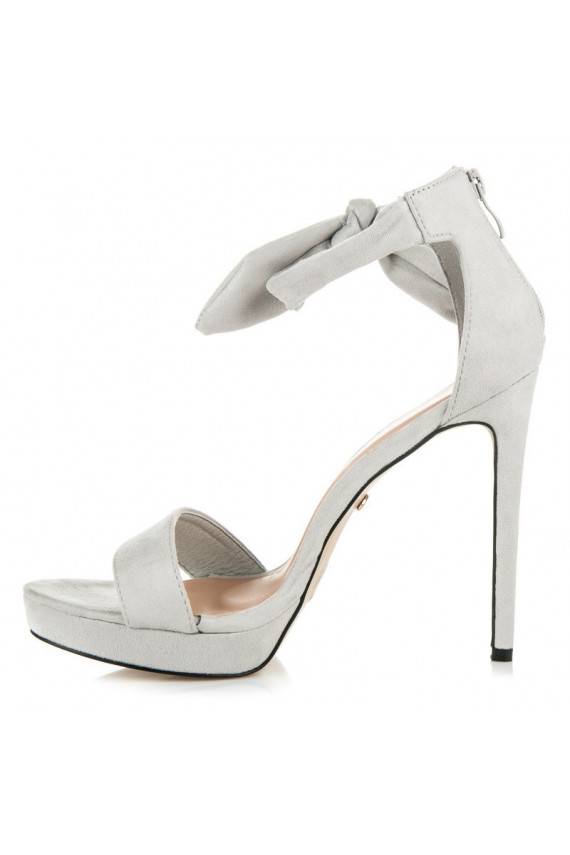 Gray suede high-heeled sandals with laces AF-8675G