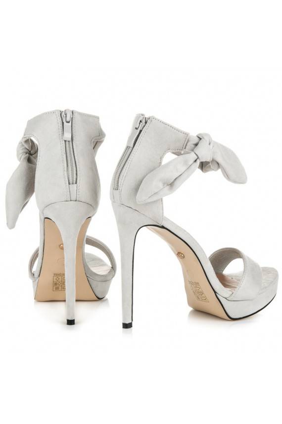 Gray suede high-heeled sandals with laces AF-8675G