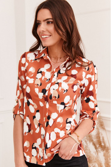 Classic model women's t-shirt with interesting patterns in brown color