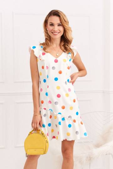 Dress with ruffles and colored dots