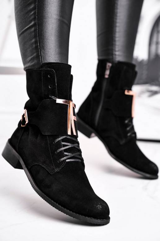 Women s Boots Nicole On Flat Heel Suede Black 2591