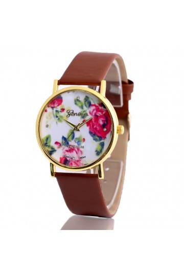 Floral brown "Geneva" watch