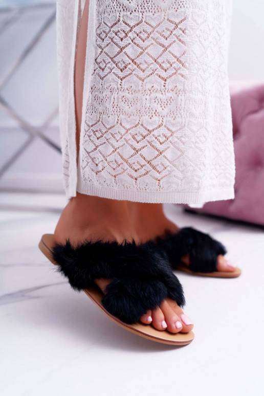 Women's Slides With Fur Lu Boo Black Pimmer