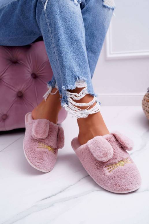 Women's Slippers With Fur And Ears Dark Pink Semmi