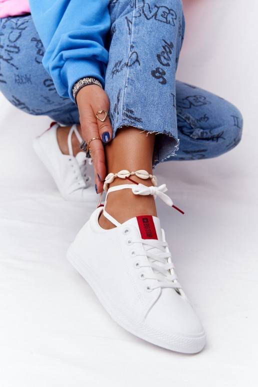 Women's Leather Sneakers With A Ribbon BIG STAR DD274685 White