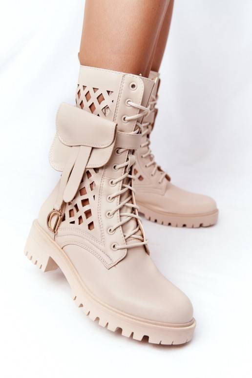 Openwork Boots With A Purse Beige Rock Star