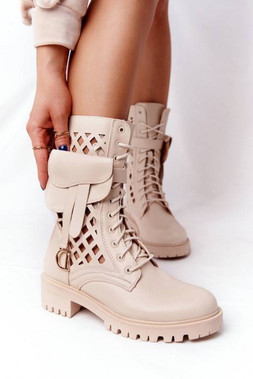 Openwork Boots With A Purse Beige Rock Star Openwork Boots With A Purse Beige Rock Star
