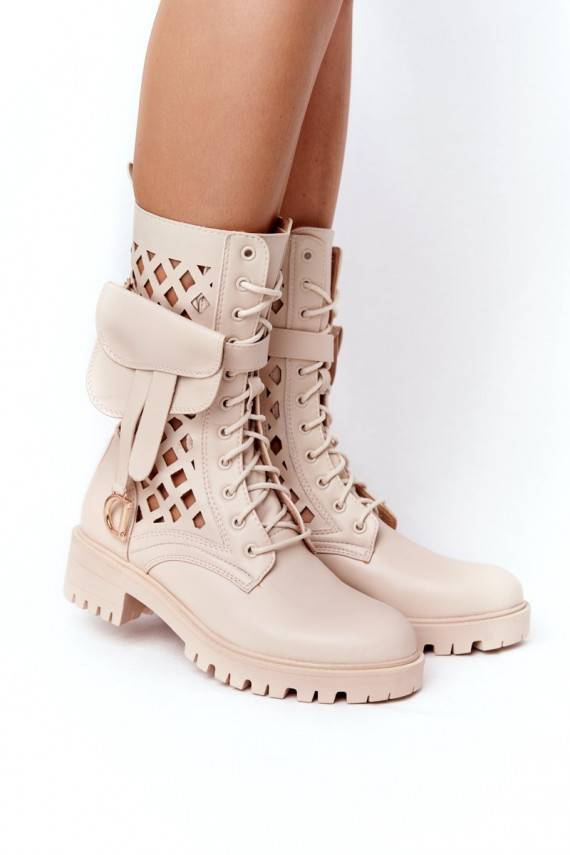 Openwork Boots With A Purse Beige Rock Star