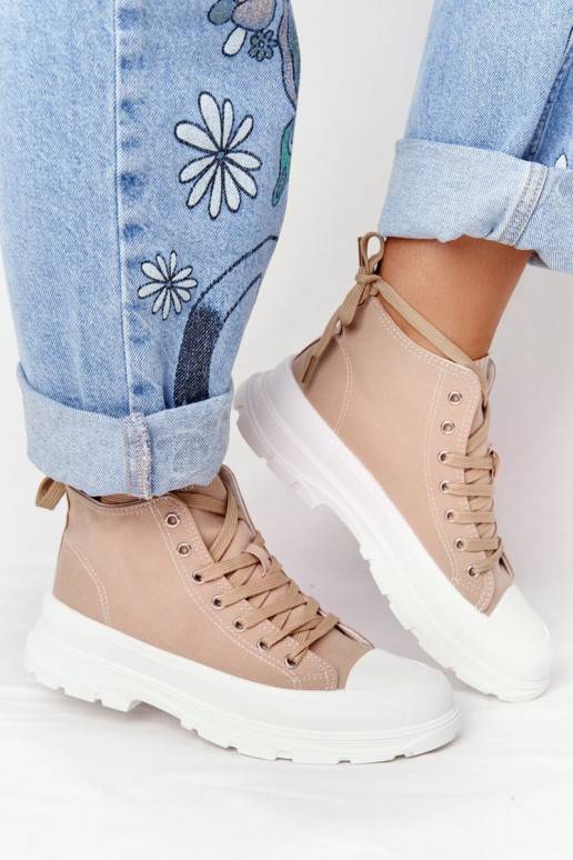 Women's High Sneakers On A Chunky Sole Light Brown Trissy