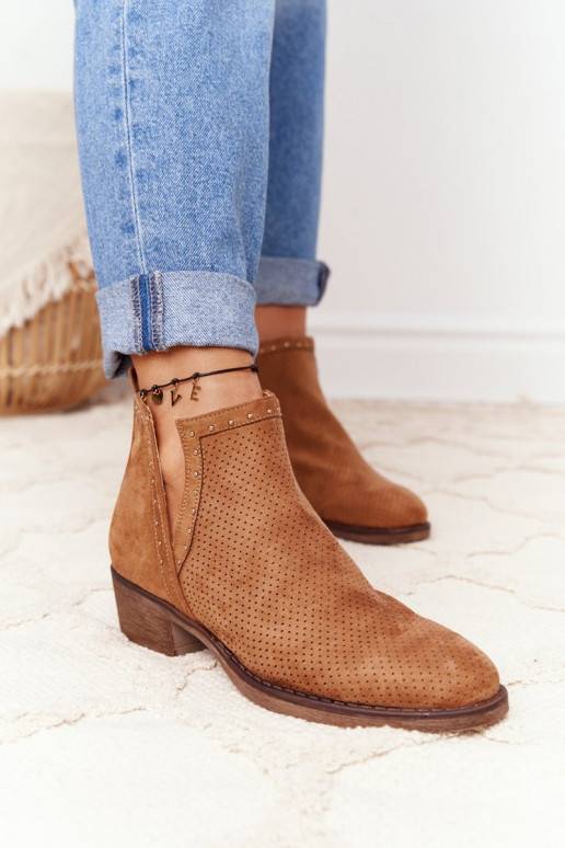 Openwork Boots With Cutouts Camel Clever