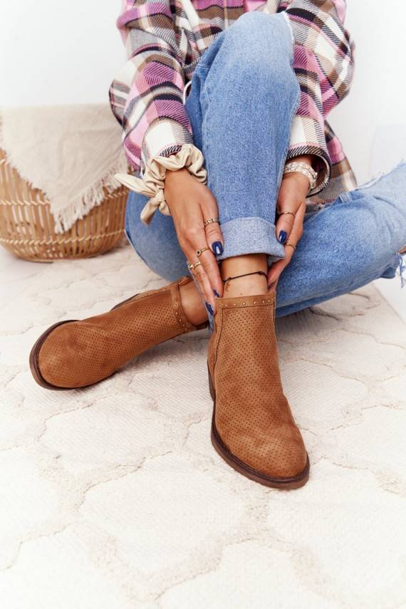 Openwork Boots With Cutouts Camel Clever