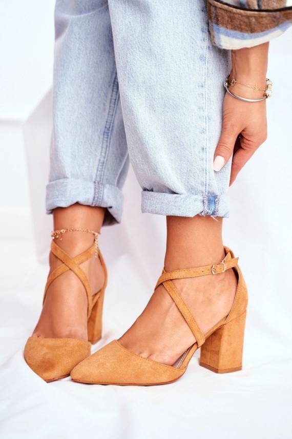 Women's Pumps On Heel Suede Camel Traffic