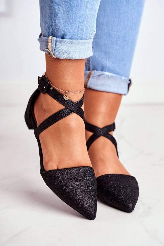 Women's Ballerinas Glitter in Spitz Black Vontare