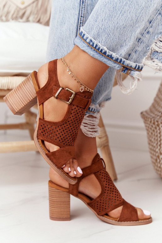 Openwork Sandals On A Block Heel Camel Hey Lover Openwork Sandals On A Block Heel Camel Hey Lover