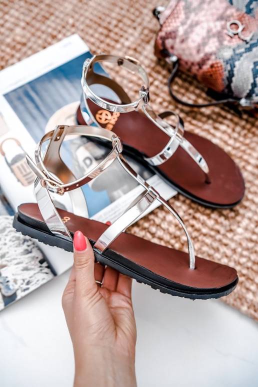 Lu Boo Silver Mirrored Sandals Roman Flip-flops Lento