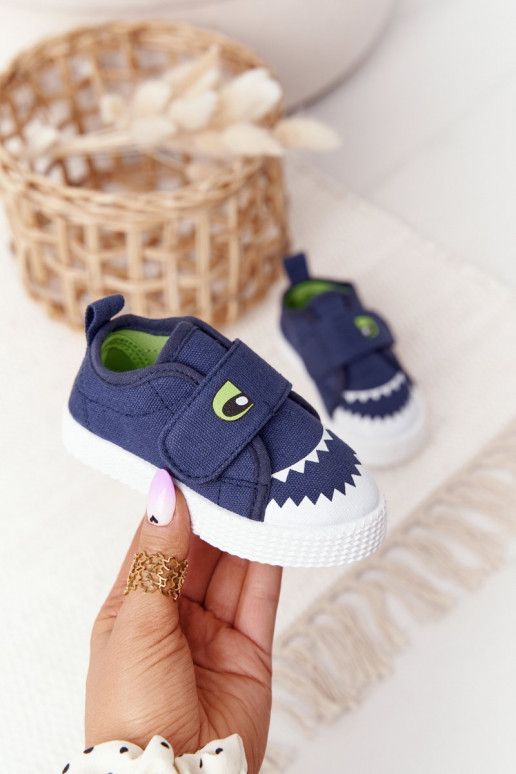 Children's Sneakers With Velcro With A Shark Navy Blue